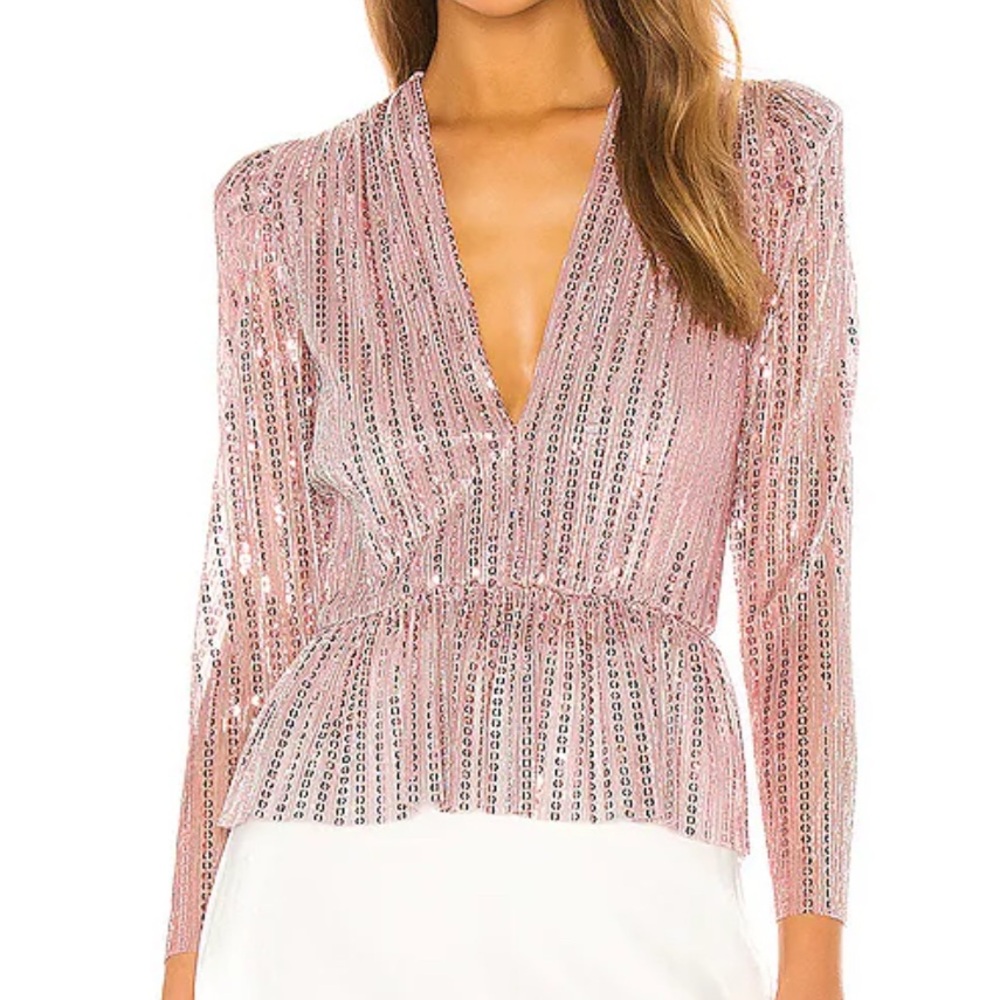 NWT Sabina Musayev X Revolve pink sequin top women’s size Medium 💕 - SOLD OUT‼️ - Picture 2 of 5